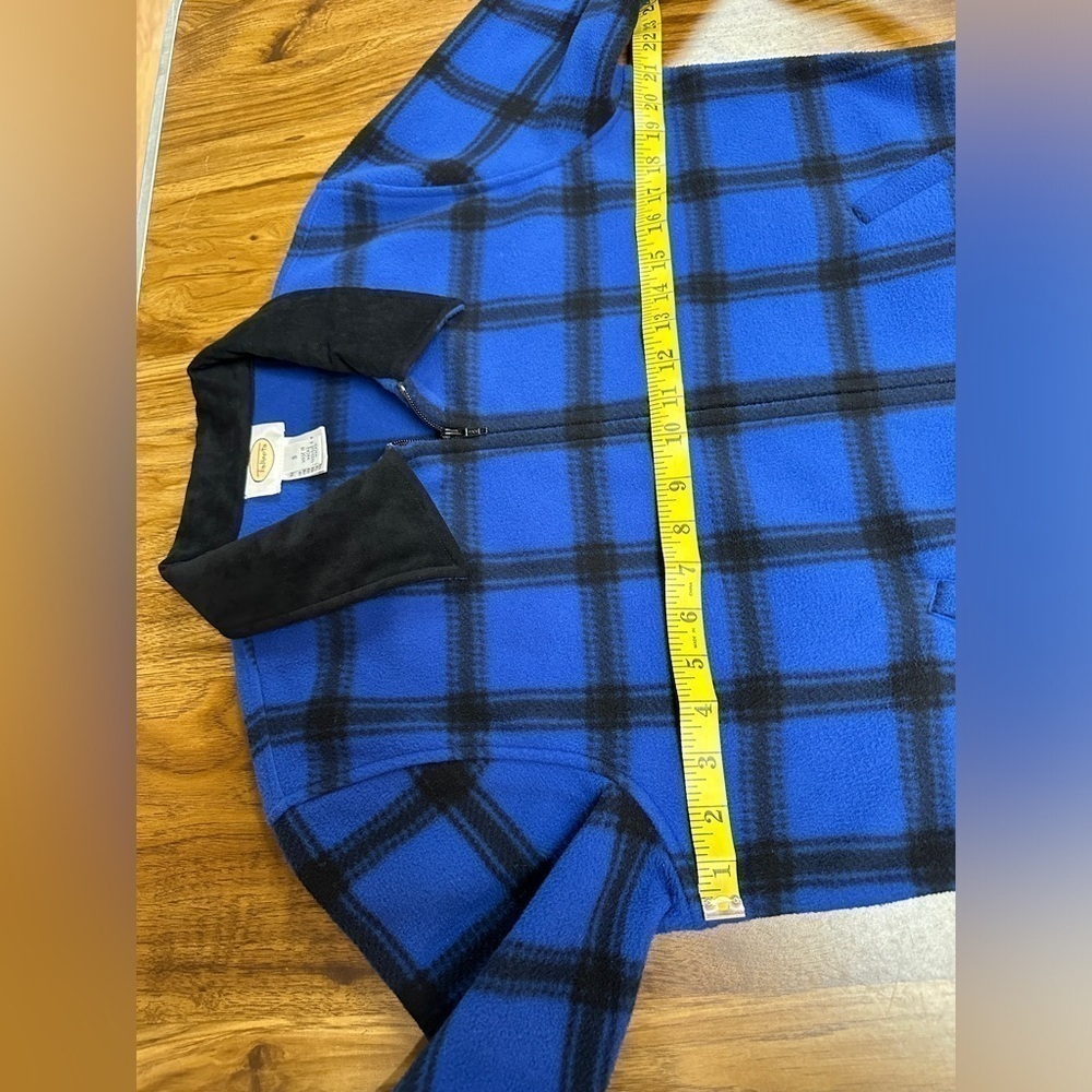 Talbots Women’s Size S Fleece Full Zip Jacket Med Blue & Black Checkered Plaid - Picture 4 of 7